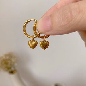 18K Gold Plated Golden Heart Hoop Earrings